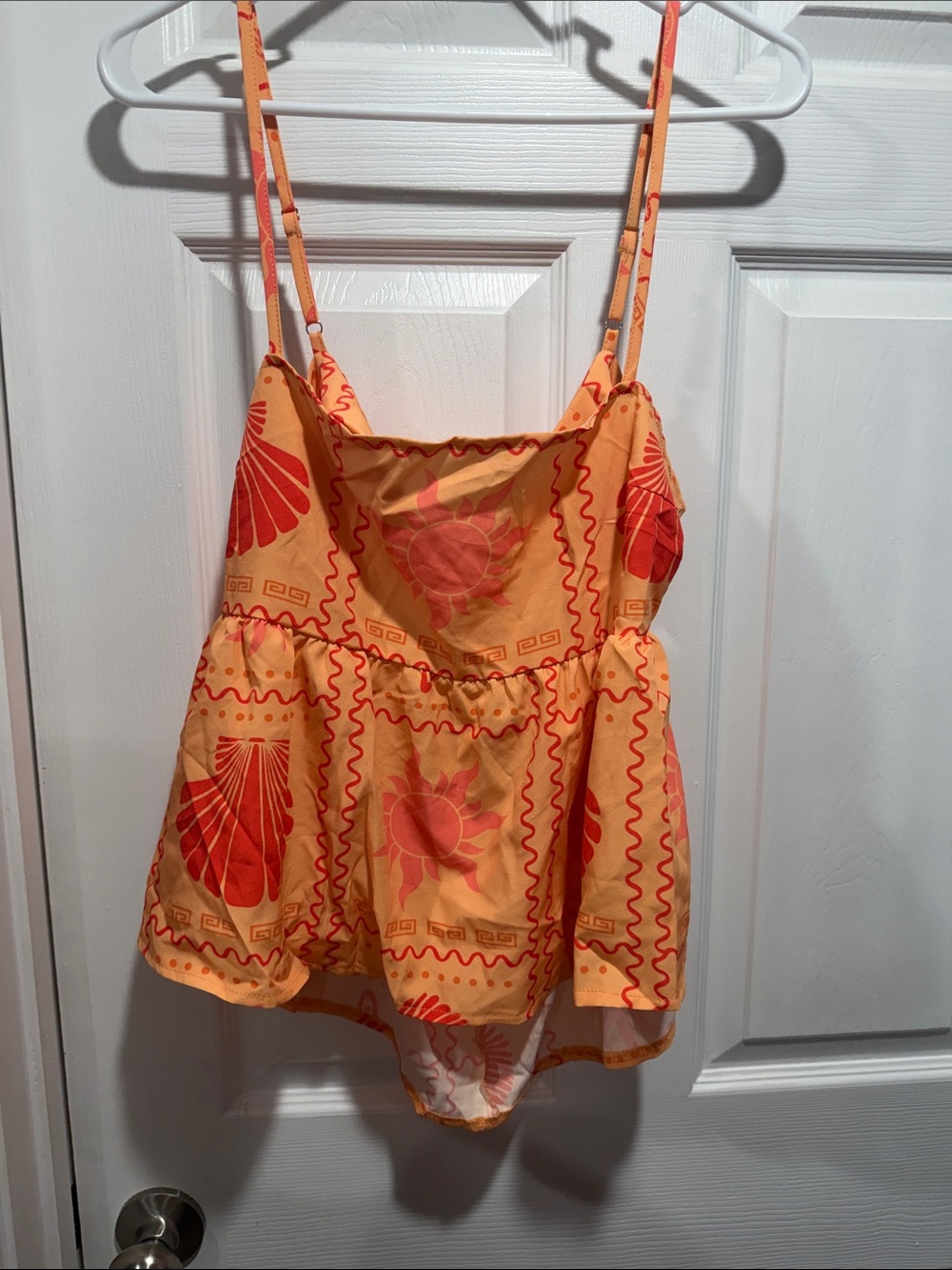 SHEIN Orange Red Floral Print Casual Shorts Romper